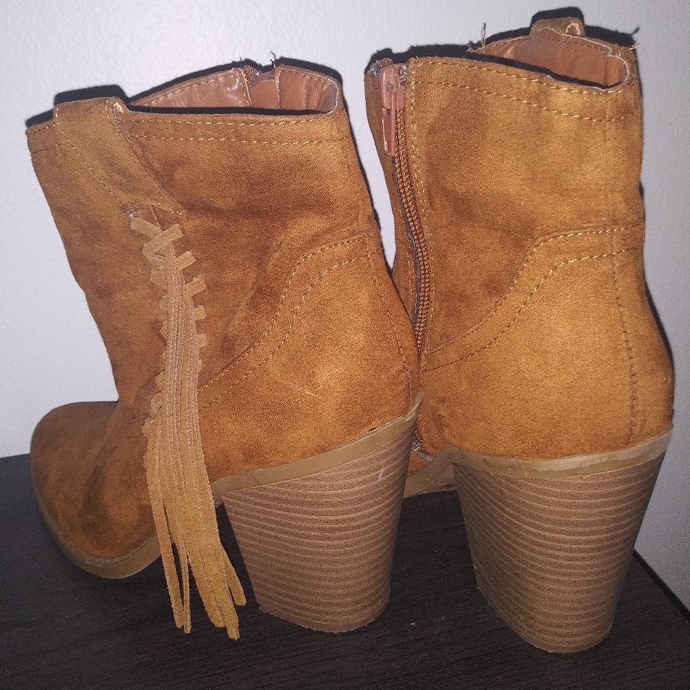 Tan Suede Boots with Fringe Detail